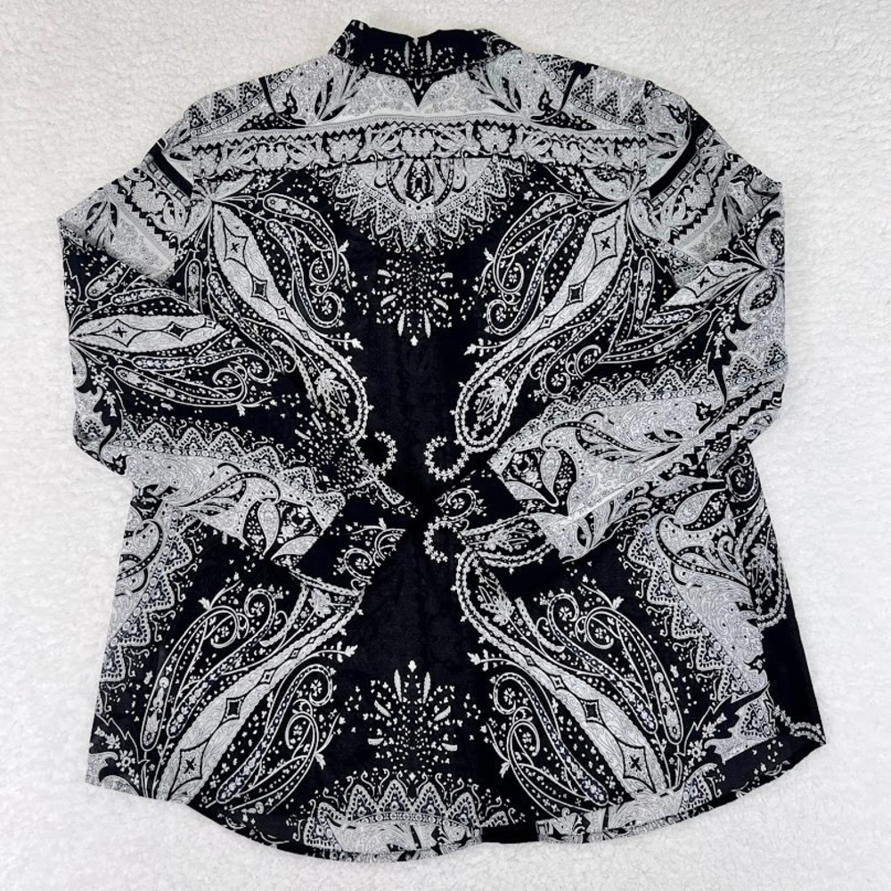Talbots Petite Paisley Shirt Black White Sheer‎ Cotton Button Up LP - Picture 8 of 9